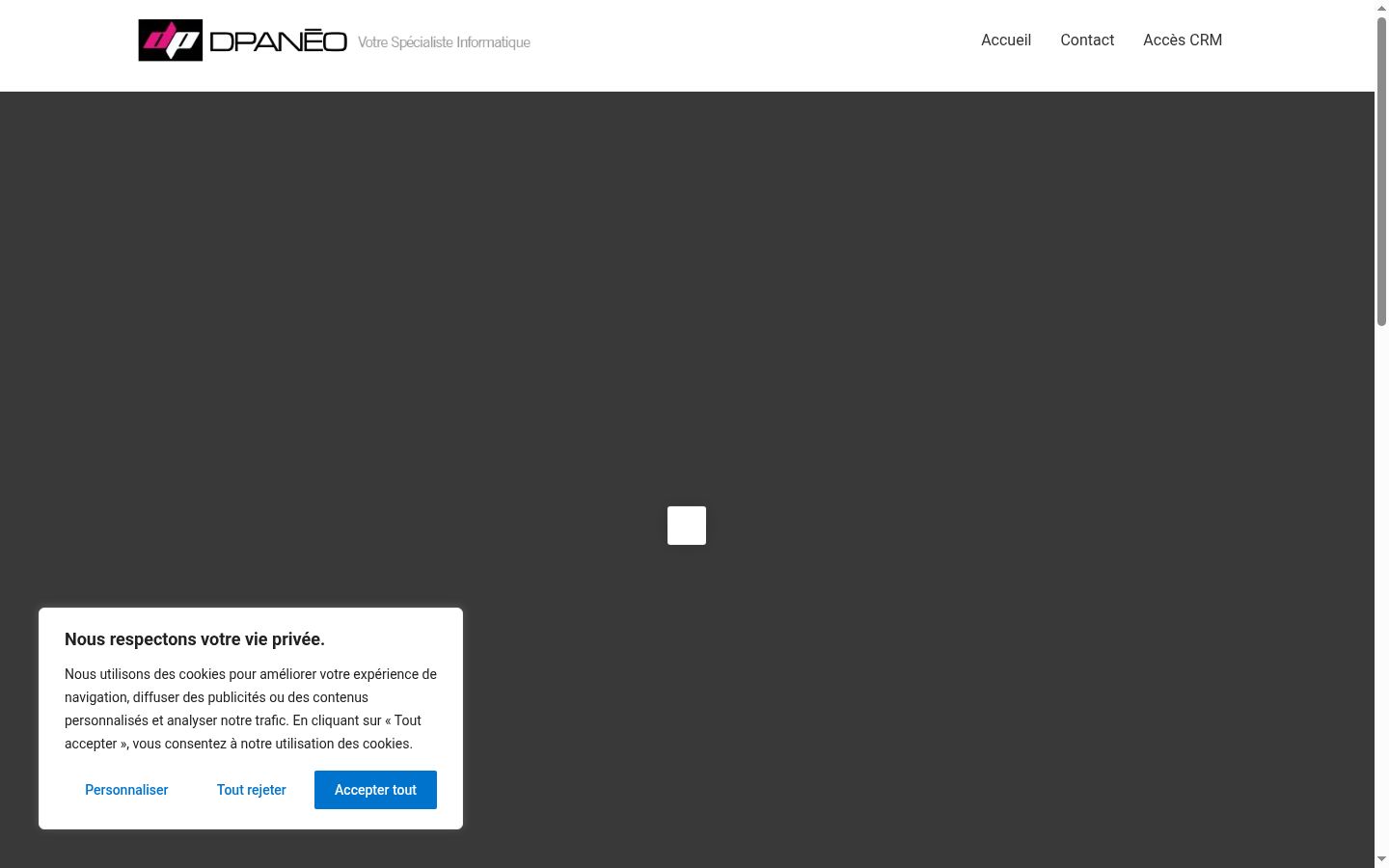 Captura de ecrã do banner de consentimento apresentado antes de qualquer interação