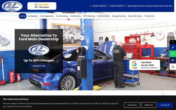 Snímek obrazovky dpautorepairs.co.uk