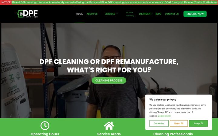 Screenshot of dpfcleaning.com
