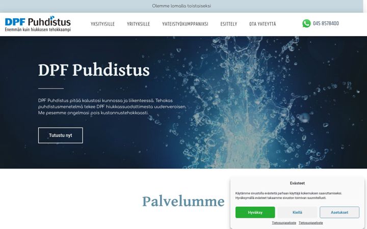 Snímek obrazovky dpfpuhdistus.fi