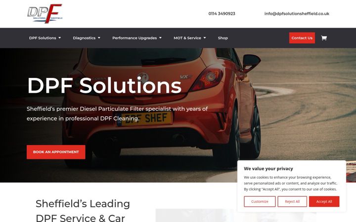 Screenshot of dpfsolutionsheffield.co.uk
