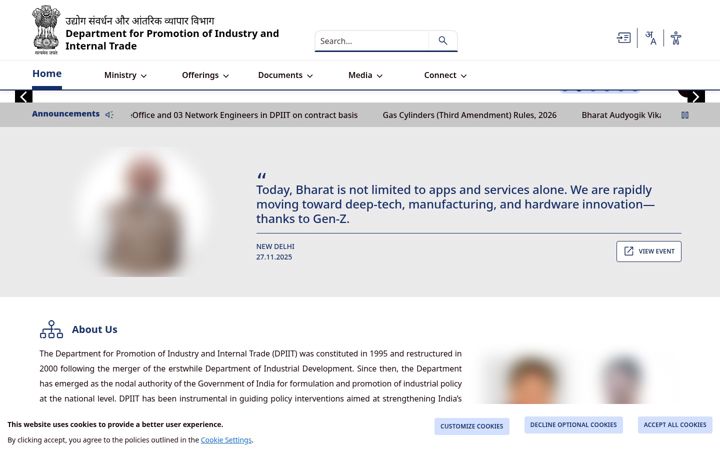 Screenshot of dpiit.gov.in