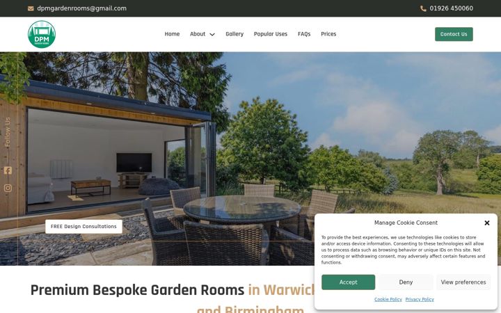 Screenshot of dpmgardenrooms.co.uk