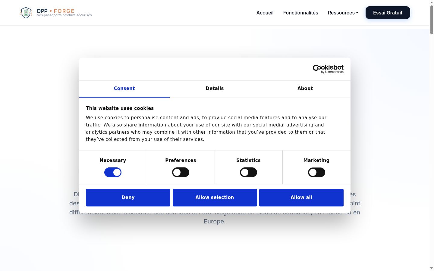 Screenshot of the consent banner shown before any interaction