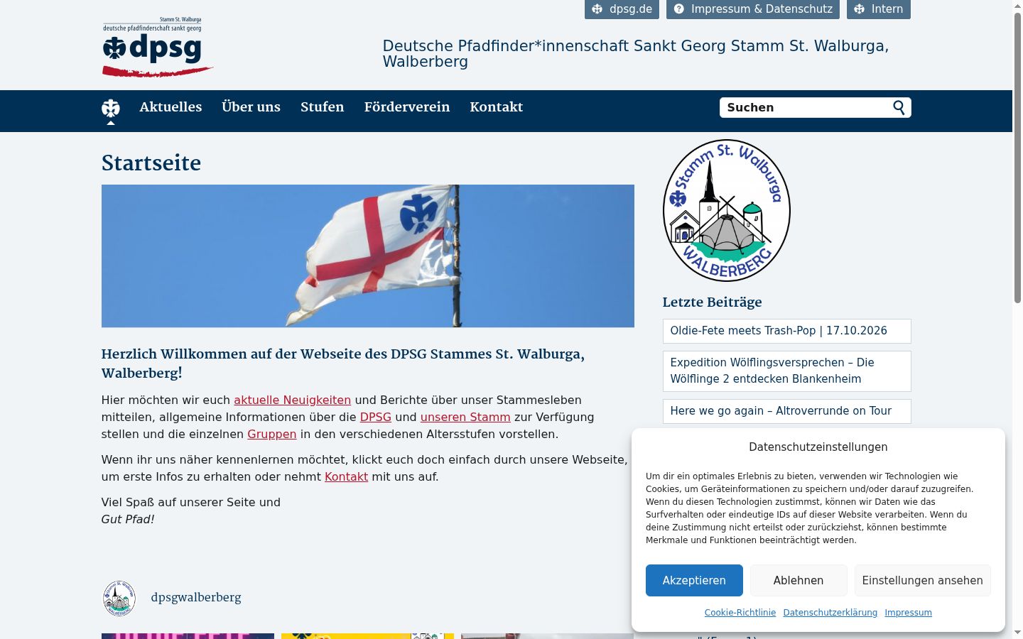 Screenshot des Einwilligungsbanners vor jeglicher Interaktion