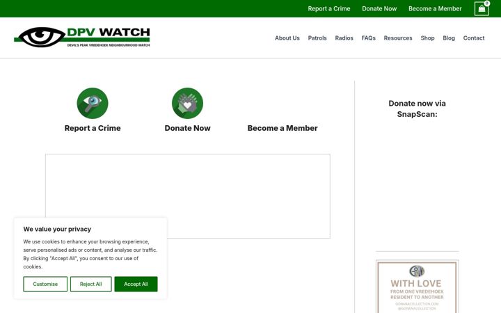 Screenshot stránky dpvwatch.co.za