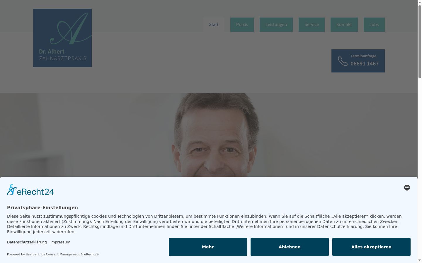 Screenshot des Einwilligungsbanners vor jeglicher Interaktion