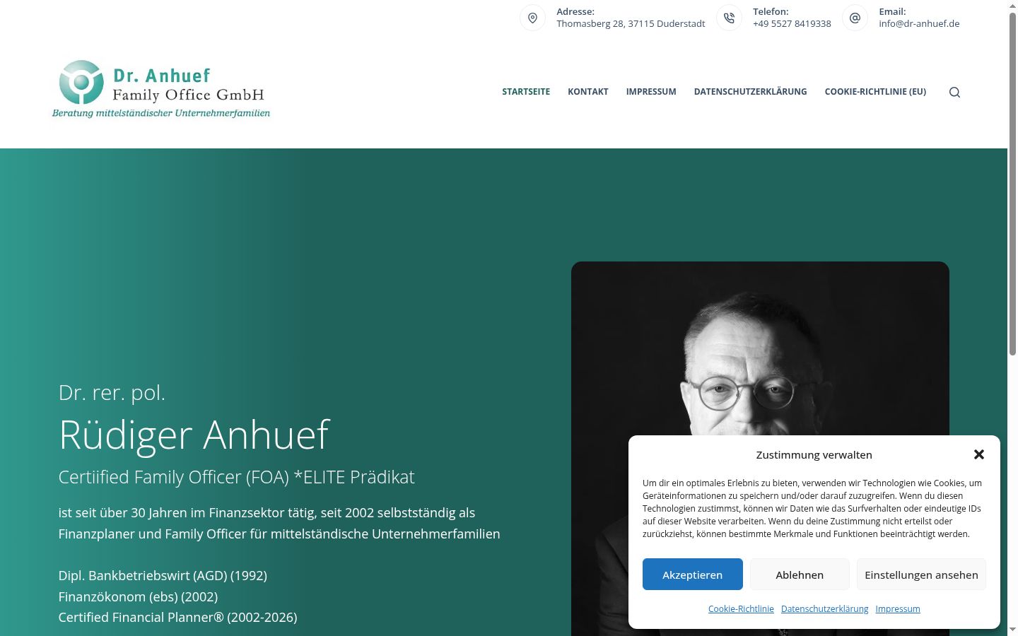 Screenshot des Einwilligungsbanners vor jeglicher Interaktion