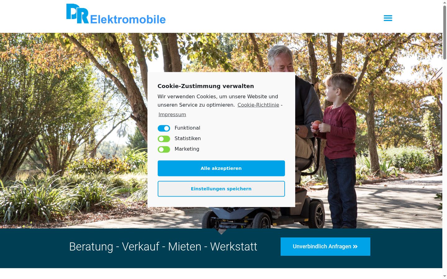 Screenshot des Einwilligungsbanners vor jeglicher Interaktion