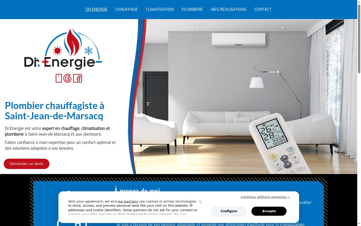 Skärmbild av samtyckesbannern som visades före någon interaktion