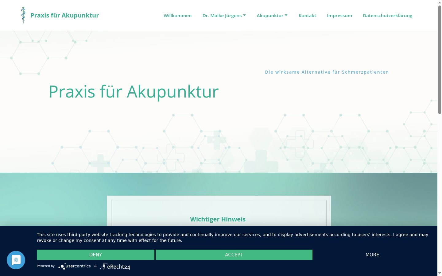 Screenshot des Einwilligungsbanners vor jeglicher Interaktion