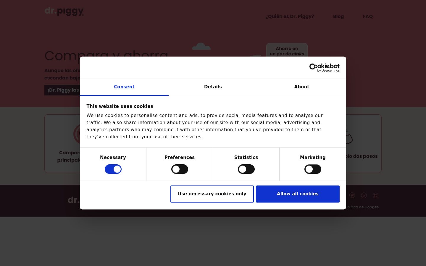 Screenshot del banner di consenso mostrato prima di qualsiasi interazione