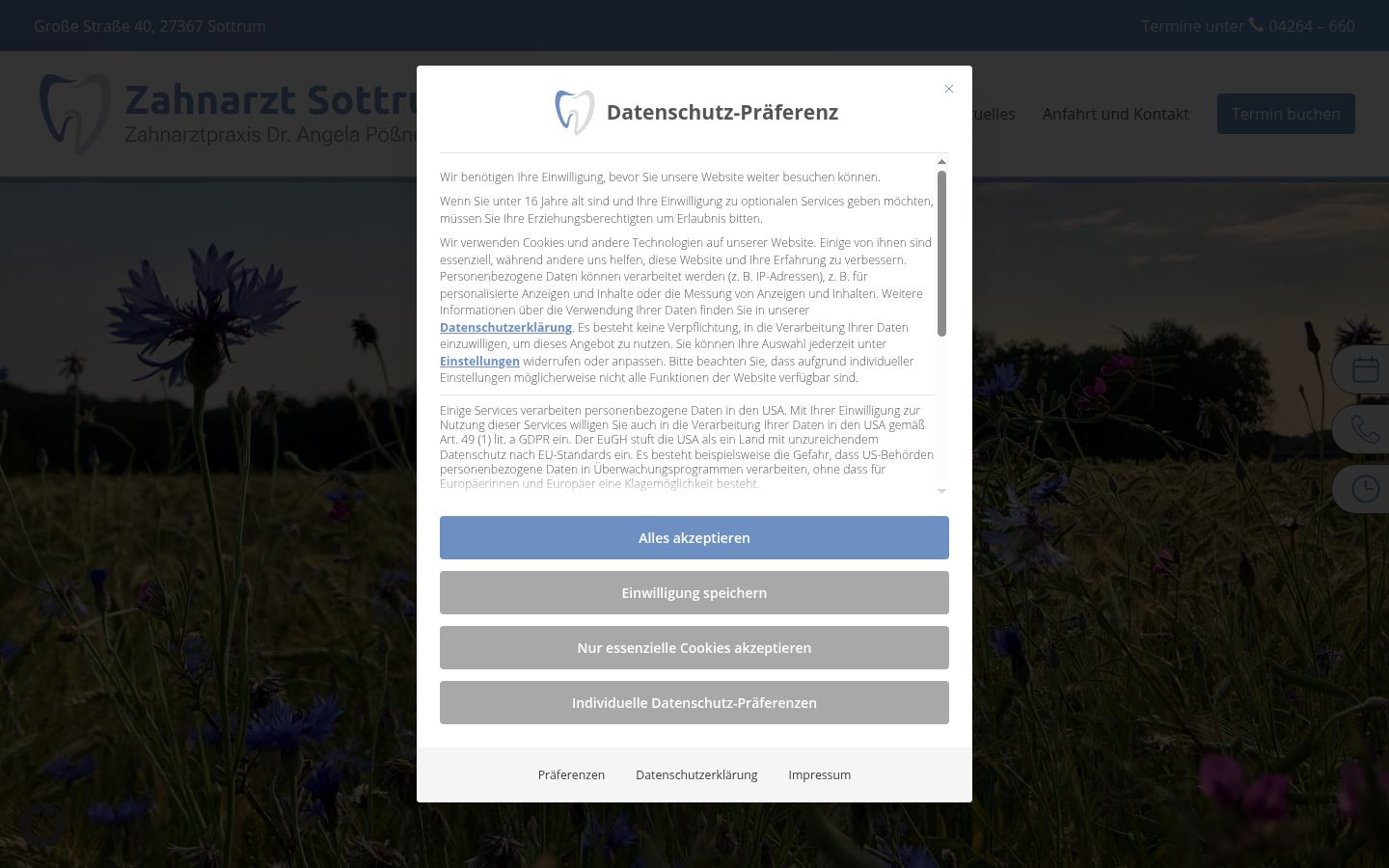 Screenshot del banner di consenso mostrato prima di qualsiasi interazione