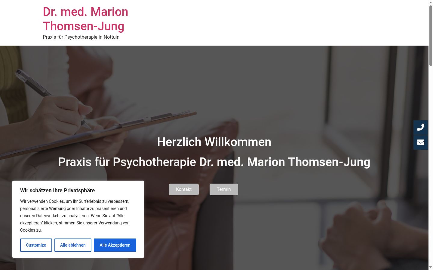 Screenshot des Einwilligungsbanners vor jeglicher Interaktion
