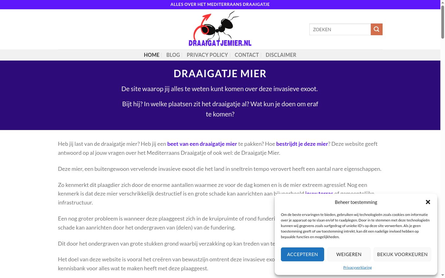 Screenshot van de toestemmingsbanner zoals getoond vóór enige interactie