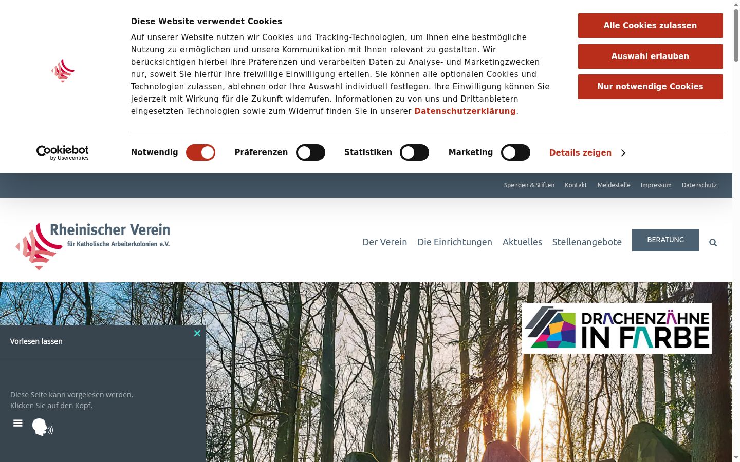 Screenshot des Einwilligungsbanners vor jeglicher Interaktion