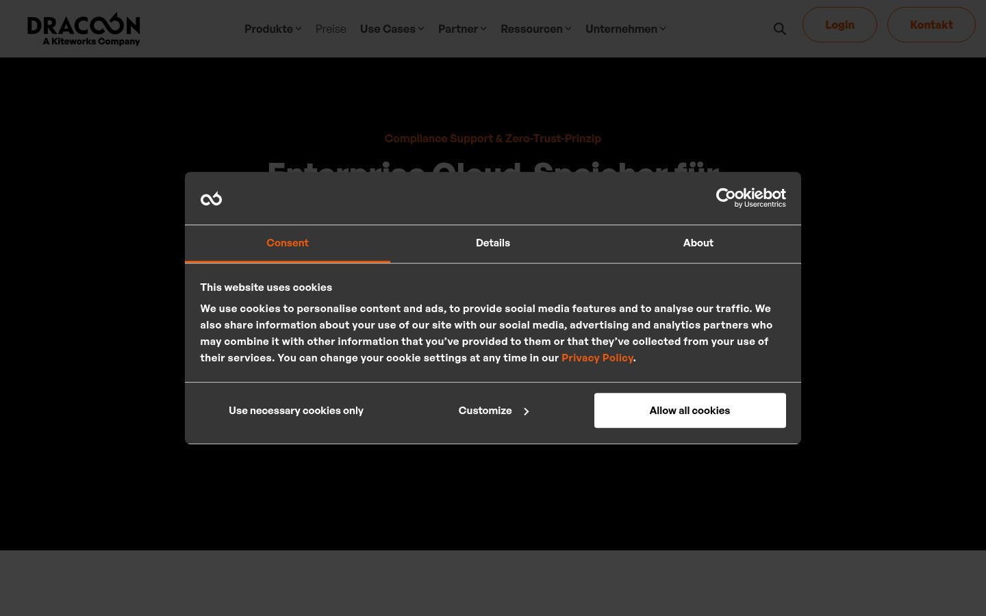 Screenshot van de toestemmingsbanner zoals getoond vóór enige interactie