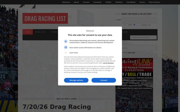 Screenshot of draglist.com