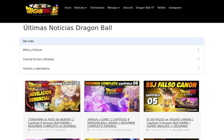 Screenshot of dragonballnoticias.com