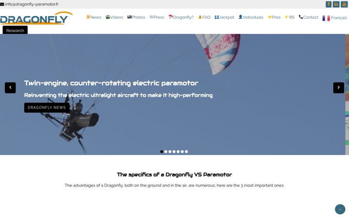 Kuvakaappaus sivustosta dragonfly-paramotor.fr