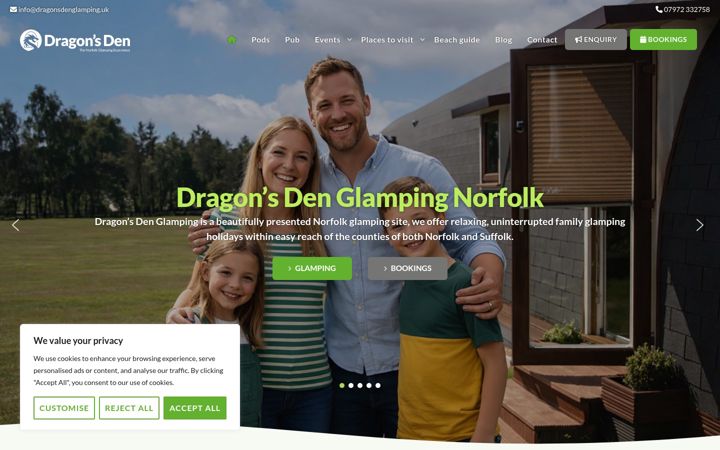 Ekrano kopija dragonsdenglamping.uk