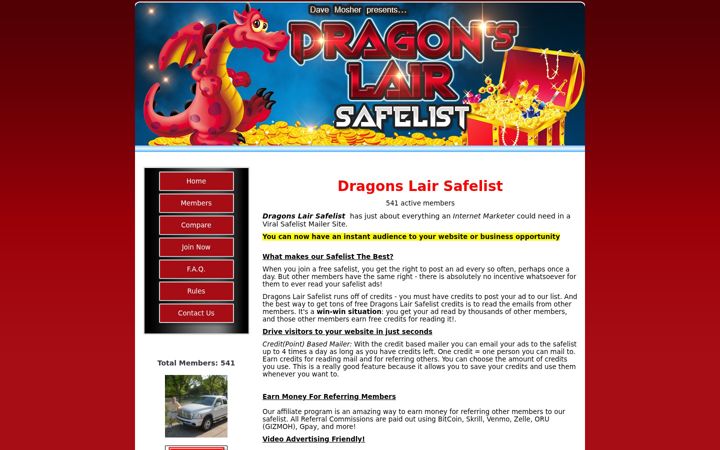 Screenshot of dragonslairsafelist.com