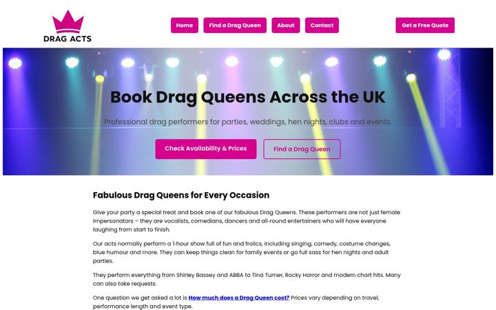 Ekrano kopija dragqueensacts.co.uk