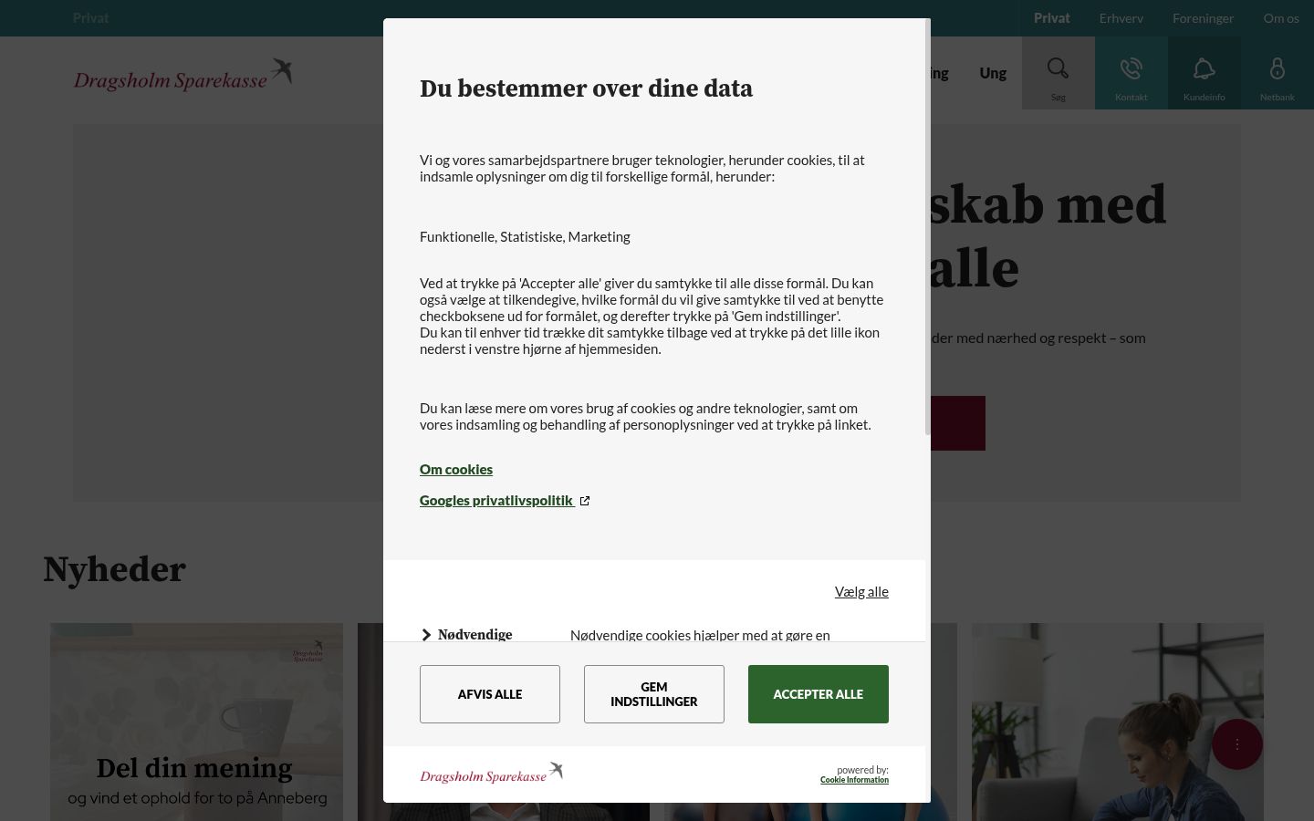 Snímek obrazovky baneru souhlasu zobrazeného před jakoukoli interakcí