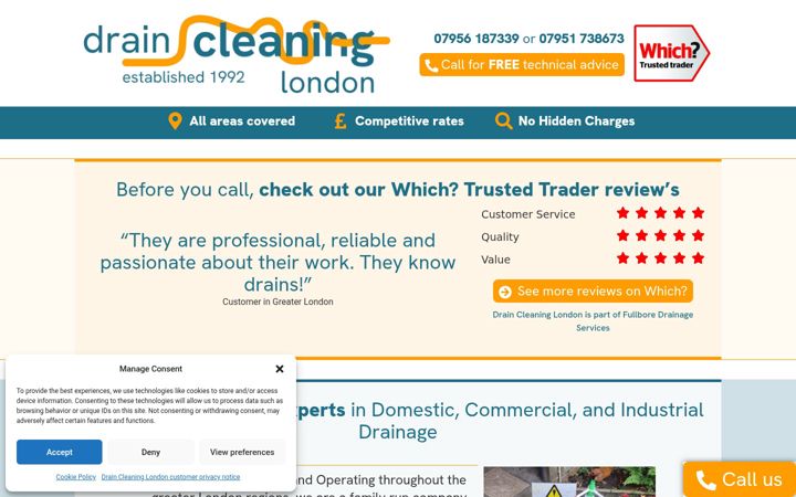 Screenshot of draincleaninglondon.com