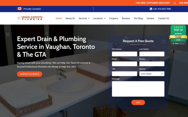 Captura de pantalla de drainexpertsplumbing.ca
