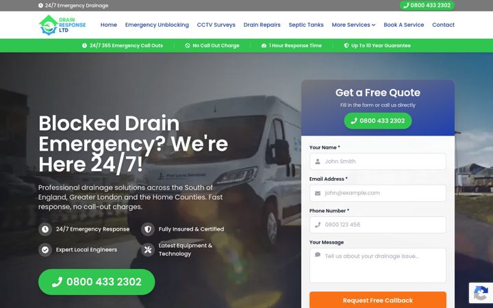 Screenshot του drainresponse.co.uk