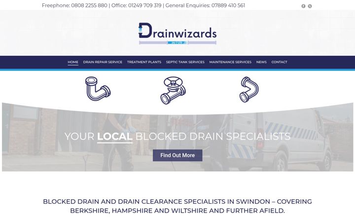 Snímek obrazovky drainwizards.co.uk
