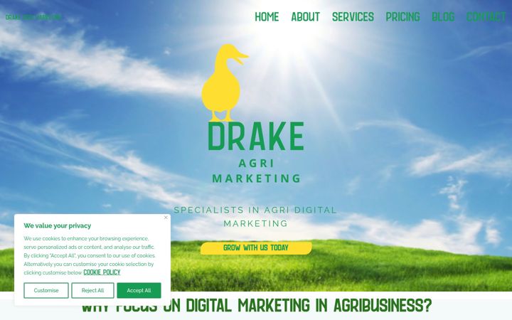 Screenshot ta' drakeagrimarketing.ie