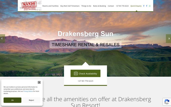 Screenshot stránky drakensbergtimeshare.co.za