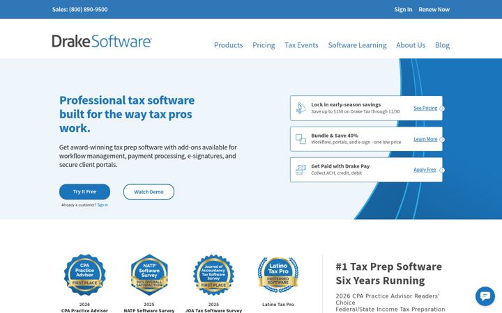 Screenshot of drakesoftware.com