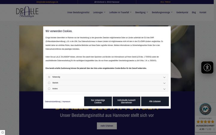 Screenshot of dralle-bestattungen.de