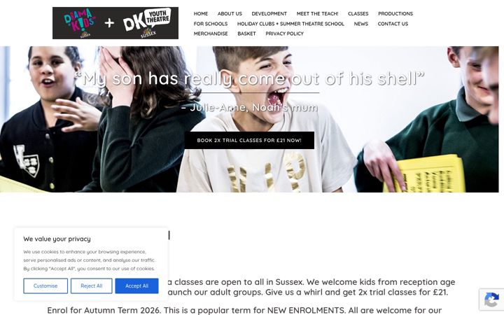 Skjámynd af dramakidssussex.co.uk