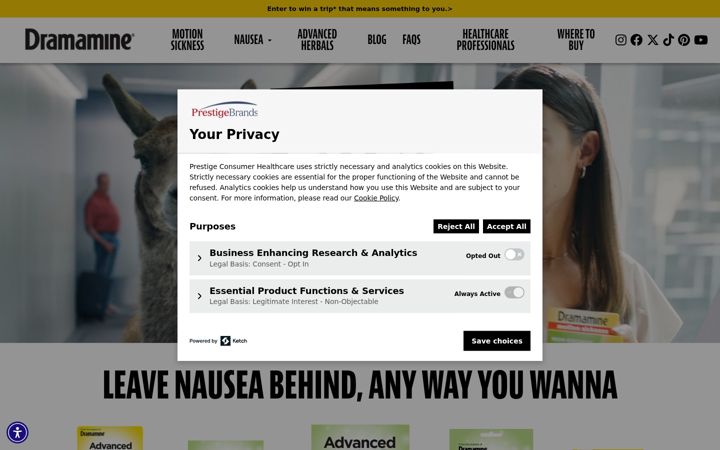 Screenshot of dramamine.com
