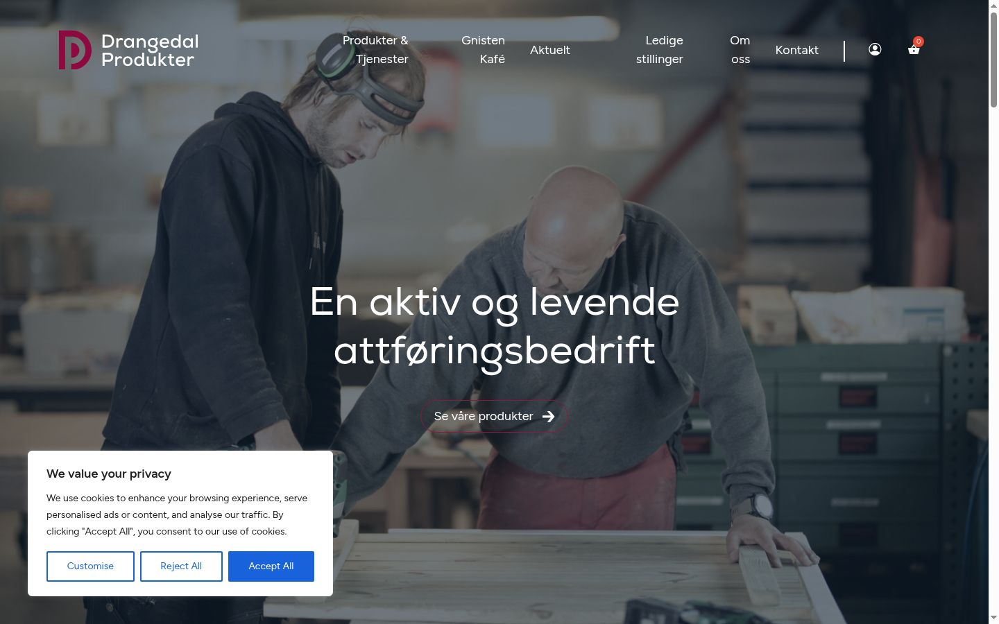Skjermbilde av samtykkebanneret slik det vises før noen interaksjon