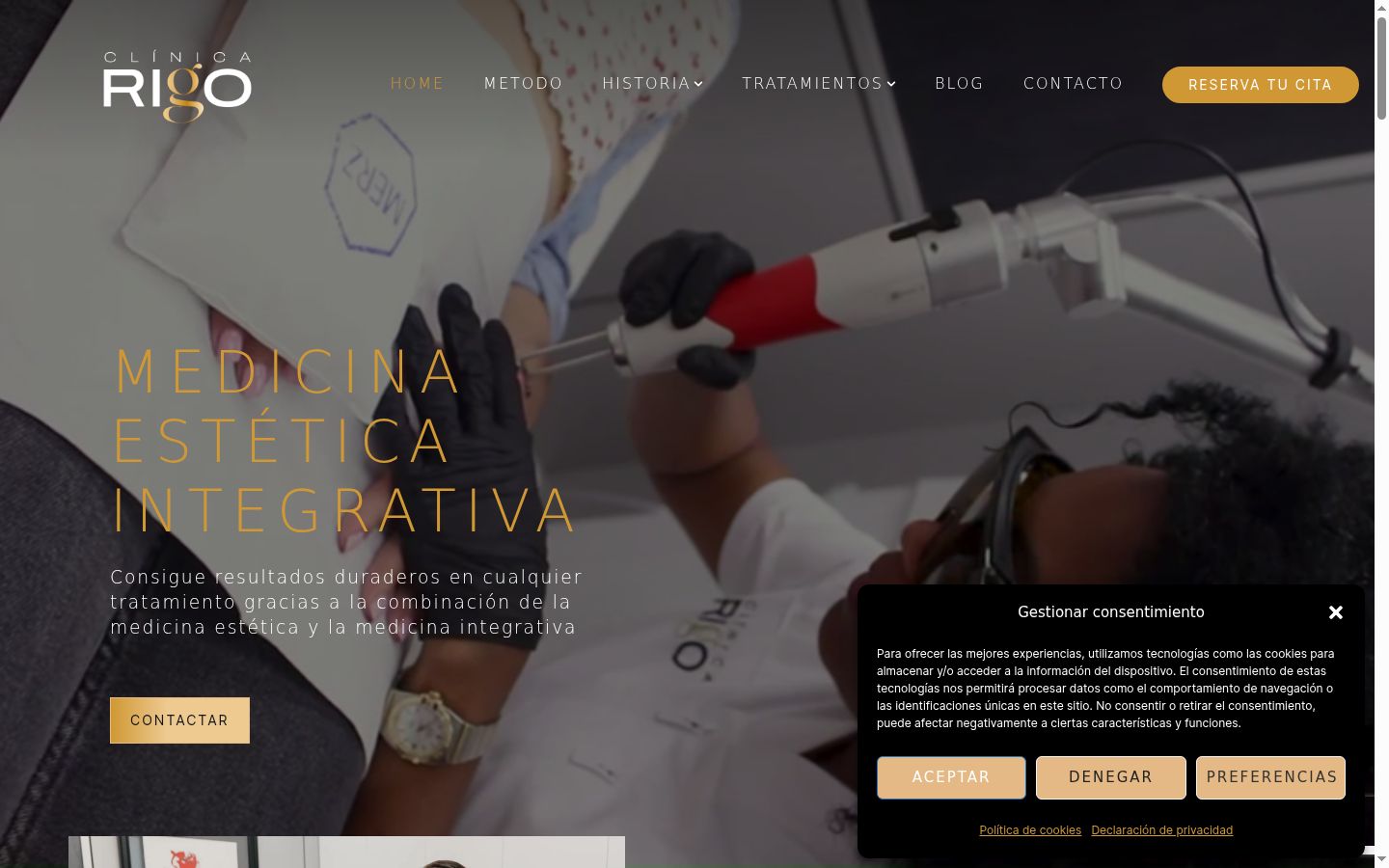 Captura de pantalla del banner de consentimiento mostrado antes de cualquier interacción