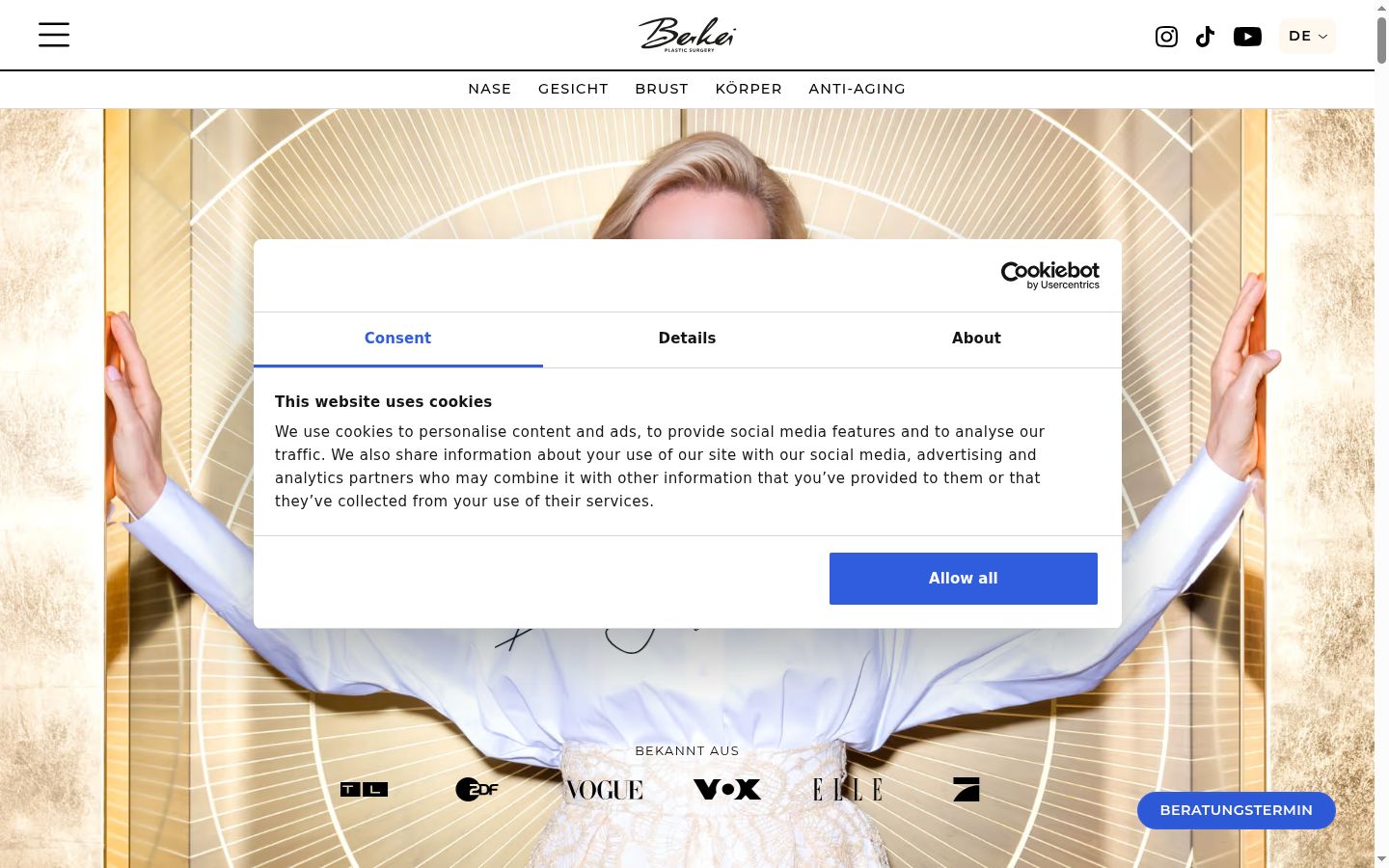 Screenshot del banner di consenso mostrato prima di qualsiasi interazione