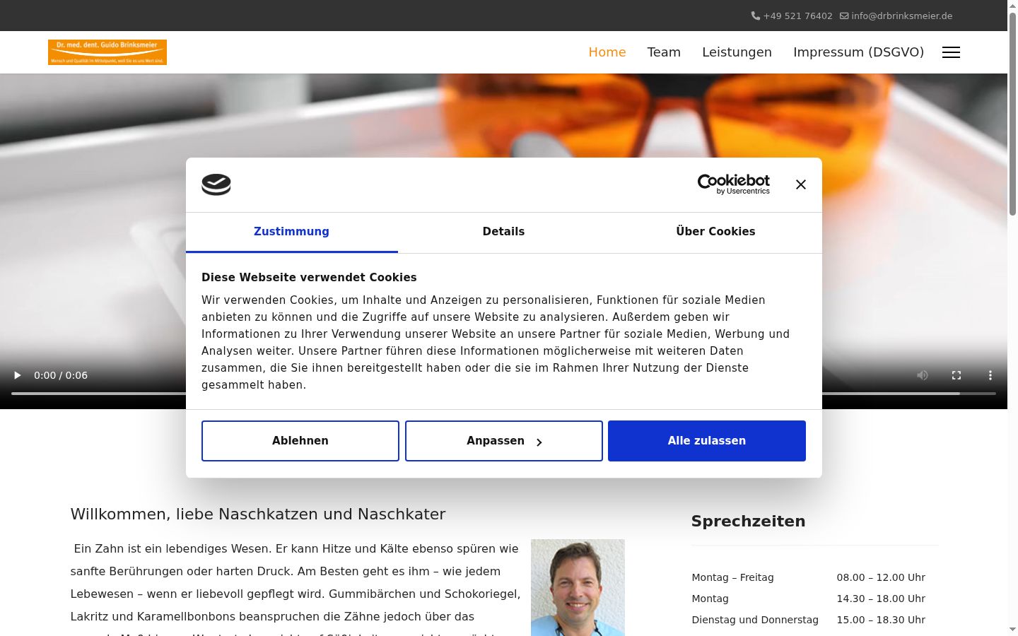 Screenshot des Einwilligungsbanners vor jeglicher Interaktion