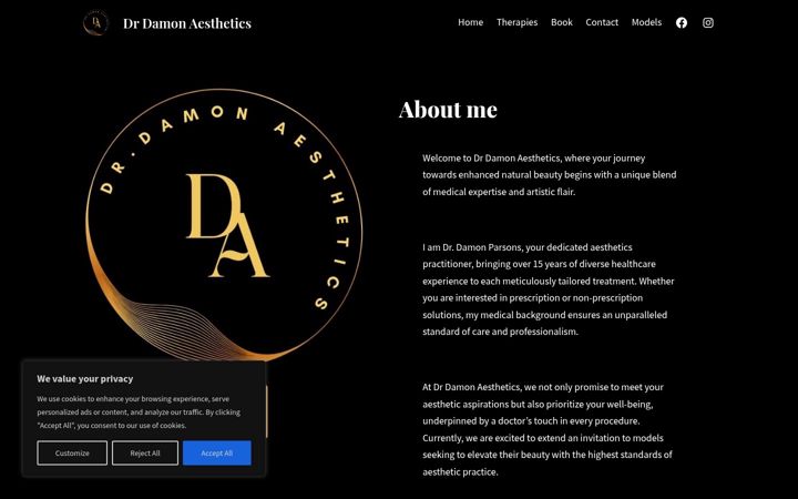 Snímek obrazovky drdamonaesthetics.co.uk