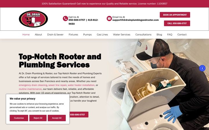 Screenshot of drdrainplumbingandrooter.com