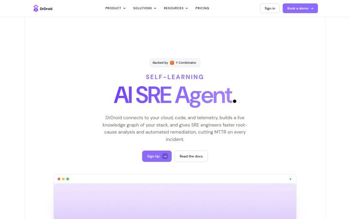 Skärmbild av drdroid.io