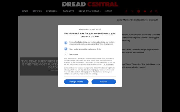 Screenshot of dreadcentral.com