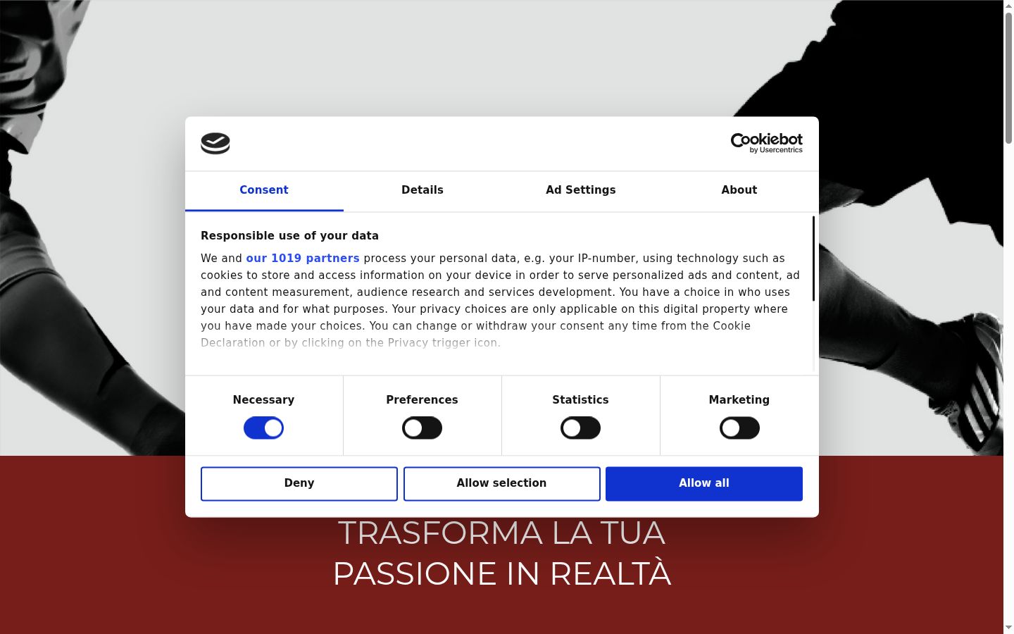 Screenshot of the consent banner shown before any interaction