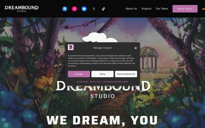 Ekrānuzņēmums no dreambound-studio.eu