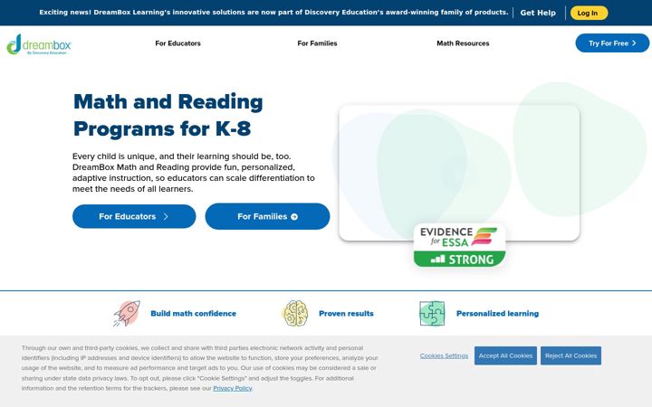Screenshot of dreamboxlearning.com