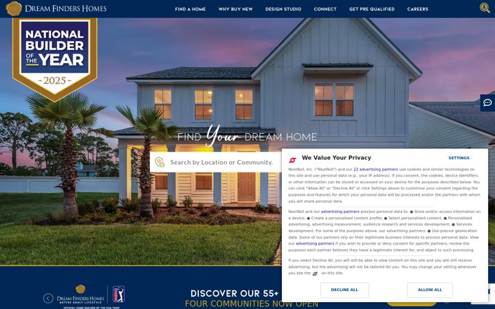 Skærmbillede af dreamfindershomes.com
